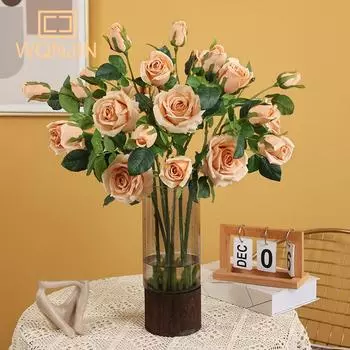 Шелковые искусственные розы, длинный букет, свадебный домашний декор стола, искусственные растения, аксессуары для рукоделия на День святого Валентина