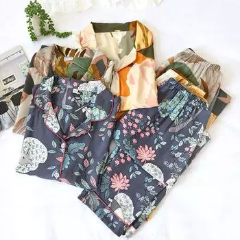 Шелковые пижамы Mian для женщин весной, осенью, летом, тонкие кардиганы, прохладный и трогательный комплект домашней одежды из хлопка, свободные и большие размеры M