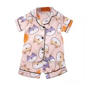 Шелковые пижамы Santin для мальчиков, одежда для сна с кавайным принтом для девочек, пижамный комплект, пижамный комплект, детская домашняя одежда для От 1 до 6 лет XXL