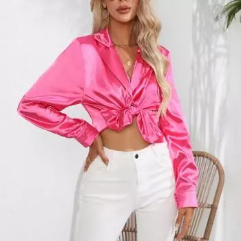 Шелковые рубашки с длинным рукавом, женские весенние атласные блузки на пуговицах, летние свободные офисные женские топы, повседневная рубашка Blusas 26105 S шампанского