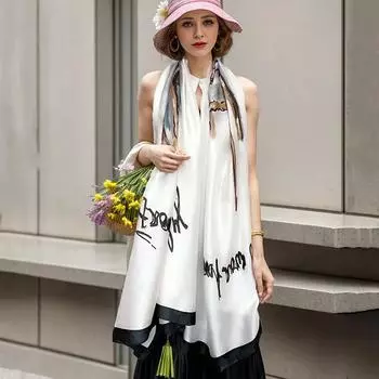 Шелковые шарфы женские люксовые брендовые хиджаб шарф цветочные платки женские шали накидки шелковая бандана головной платок хиджаб пляжное пончо One Size