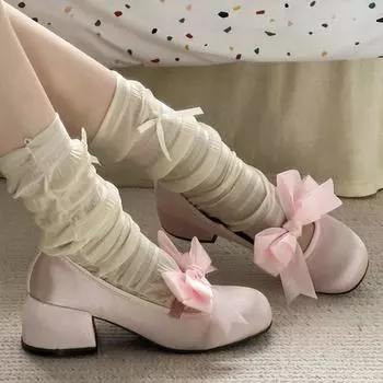 Шелковые туфли Мэри Джейн с круглым носком для женщин, туфли-лодочки на низком каблуке, обувь для свадебного платья, милая обувь с бантом для женщин 35