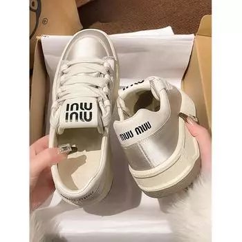 Шелковые туфли женские кожаные белые туфли новые весенние повседневные туфли на платформе женская спортивная обувь 35