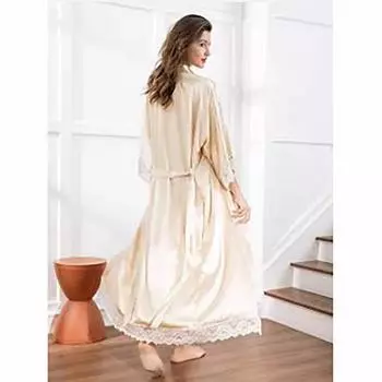 Шелковый атлас кружевные халаты невесты невесты свадебный длинный халат женский халат нижнее белье One Size