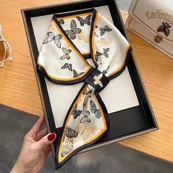 Шелковый атласный платок с рисунком бабочки для женщин, роскошная узкая повязка на голову на руку, платок, резинки для волос, аксессуары 15x75cm