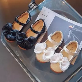 Шелковый бант PU детская мода новая весна 2024 универсальная плоская повседневная обувь Мэри Джейн для детей корейского происхождения с круглым носком универсальная повседневная обувь для девочек 21 чёрный