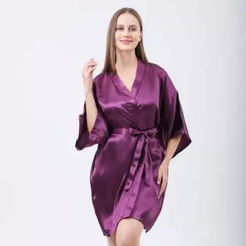Шелковый блестящий халат большого размера, модный темперамент, элегантный однотонный домашний халат, утреннее платье для сестер, праздничный халат, удобная домашняя одежда One size