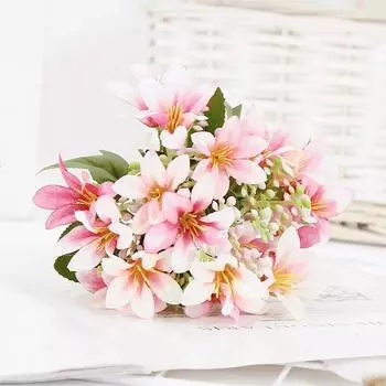 Шелковый цветок, искусственная лилия, европейский стиль, искусственный букет невесты, свадебное украшение для двора, вечеринки синий