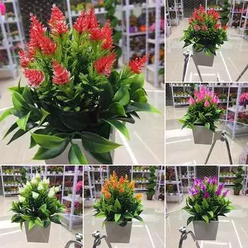 Шелковый цветок искусственное растение из ротанга Дисплей для гостиной Сосновая шишка Бонсай красный