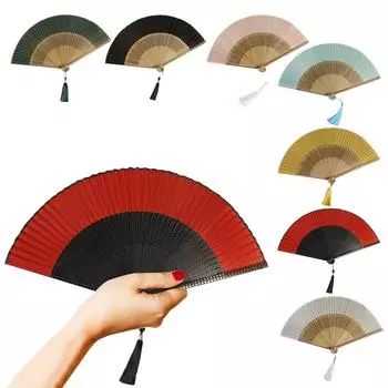 Шелковый и бамбуковый ручной веер, гладкий и удобный китайский деревянный складной веер, винтажный полый антикварный веер T7