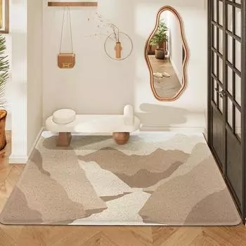 Шелковый круглый коврик для пола в кремовом стиле с пейзажной живописью, устойчивый к пятнам, простой коврик для ног цвета шампанского, коврик для входной двери 45*75cm