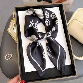 Шелковый квадратный платок 70*70см Женский атласный платок с принтом Бандана Шарфы на сумку Головная повязка Модный платок для волос Шаль Накидка Женский шейный платок Хиджаб 70X70cm
