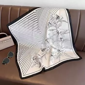 Шелковый квадратный шарф с полосатым цветочным принтом для женщин, мягкий атласный ободок для волос, хиджаб, шейный платок, повязки на голову, бандана