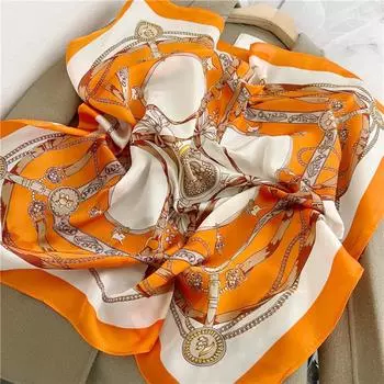 Шелковый квадратный шарф женский атласный бандана с принтом шарфы повязка на голову модная женская шаль для волос и накидка женский шейный платок хиджаб 70x70