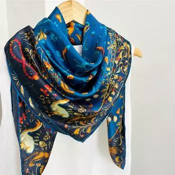 110*110 см квадратный шелковый шарф женский модный принт маленький шейный платок офисный женский пояс для волос носовой платок женский платок шаль шарф 110*110cm синий