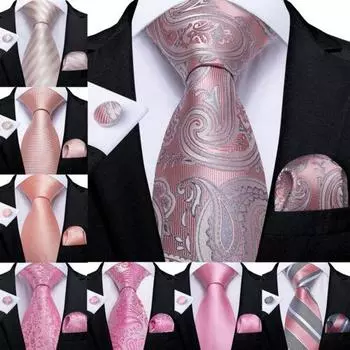 Шелковый мужской свадебный галстук персиково-розовый однотонный подарочный галстук носовой платок запонки набор формальный N-7195