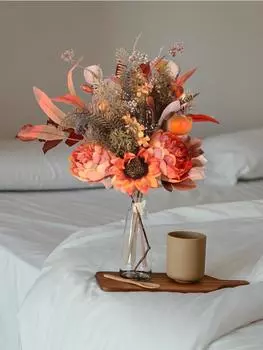Шелковый пион Искусственные цветы подсолнечника Букеты Поддельные цветы Свадебные букеты Украшения Цветочный стол Центральные элементы для дома Кухня Сад Декор для вечеринки оранжевый