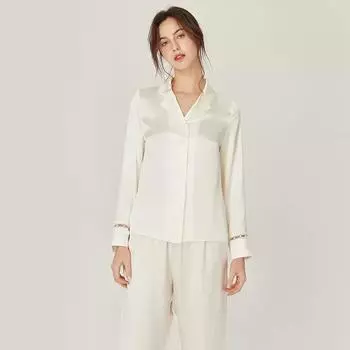 Шелковый пижамный комплект, женский, кружевной, с длинными рукавами, элегантная простота, Home Fury. M