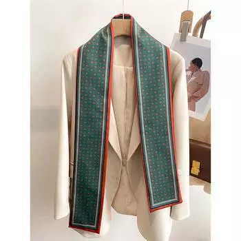 Шелковый шарф для женщин, длинный платок, шейный платок, накидки для волос и шали, 12*148 см 12*148cm красный/темно-зеленого