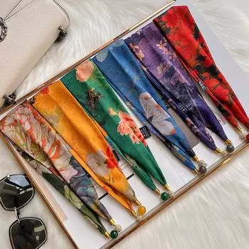 Шелковый шарф для женщин, женские шарфы, шелковый шарф для волос 13x55cm