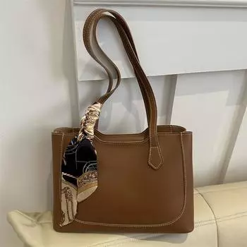 Шелковый шарф, индивидуальный тренд, иностранный стиль, большая вместительная женская сумка 2024 года, новая весенняя простая модная сумка через плечо для поездок на работу чёрный