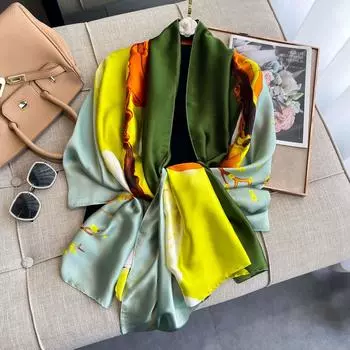 Шелковый шарф Lijing Forging, женская шаль с солнцезащитным принтом, дорожный пляжный шарф и шарф на улицу 90-180cm оранжевый