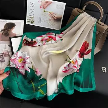 Шелковый шарф Lotus, женский, свежий и элегантный шарф, имитация шелкового квадратного шарфа, 70 см, тонкий весенний, летний и осенний шарф, шаль 70 * 70cm (1-3cm error)