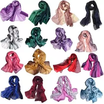 Шелковый шарф Mulberry Элегантные мягкие шарфы цветных оттенков для женщин 180*80cm темно серый/светло-серый