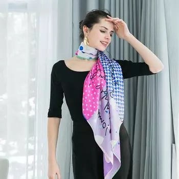 Шелковый шарф Mulberry Silk Red Love Polka Dot, большой квадратный шарф, большой шелковый шарф, шарф/шаль 90cm*90cm розовый