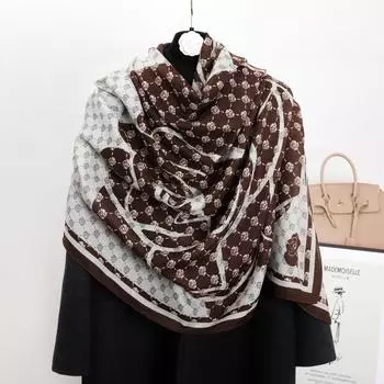 Шелковый шарф Осенний новый тонкий срез шаль Весенний и осенний шейный шарф с цветочным узором Женский шелковый шарф Длинный льняной шарф из искусственного хлопка 180*90cm