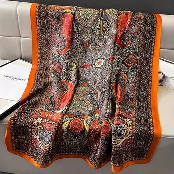 Шелковый шарф, платок на голову, модные шарфы, длинные легкие солнцезащитные шали для женщин 90*180cm оранжевый