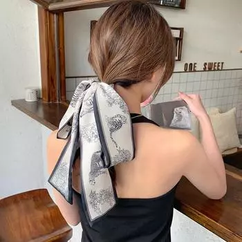 «Шелковый шарф-повязка на голову с черно-белым французским ретро-животным принтом»