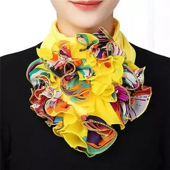 Шелковый шарф с цветочным принтом и шифоном, защита шеи, накладной воротник, хеджирующий шарф, летний женский ледяной шелк, защита шейного нагрудника