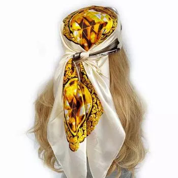 Шелковый шарф, шарф, повязка на голову для женщин, винтажный шарф для волос на четыре сезона, 90*90 см, хиджаб, платок, бандана, женский платок 90X90CM
