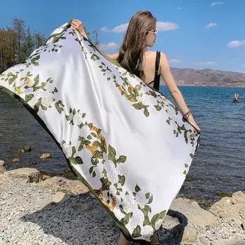 Шелковый шарф, универсальный для женщин, для путешествий, длинный и тонкий, подходит для весеннего и летнего солнца. Шелковый шарф, шаль для матери One Size белый