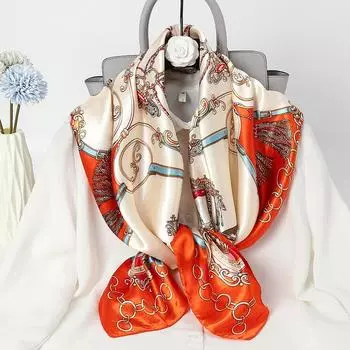 Шелковый шарф, универсальный оттенок для весны и лета, квадратный шарф 90 см, шаль для защиты от солнца, универсальный женский шелковый шарф, декоративный подарочный шарф 90*90cm зелёный