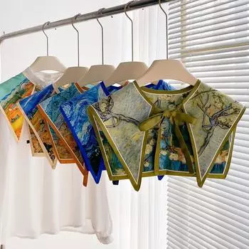 Шелковый шарф в стиле масляной живописи, завязанный небольшой платок, женский тонкий шарф, модный иностранный стиль, декоративный шарф, протектор шеи, накладной воротник No specification