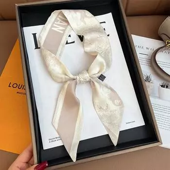 Шелковый шарф в стиле ретро: Универсальный аксессуар для волос, повязка на голову и сумка для женщин 98x6 cm