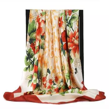 Шелковый шарф женский люксовый бренд мода платок атласные шали большой размер 90*90 см квадратный шелковый волосы / головные платки хиджаб носовые платки 90X90cm