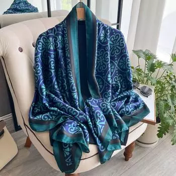 Шелковый шарф женский полотняного переплетения с цветочным принтом большой длинный шарф декоративный солнцезащитный платок летняя партия шарфов 180-90cm