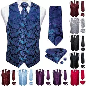 Шелковый тонкий жилет, темно-фиолетовый свадебный жилет с узором пейсли, костюм, галстук, запонки, подарок 2XL