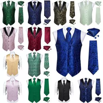 Шелковый тонкий жилет, темно-фиолетовый свадебный жилет с узором пейсли, костюм, галстук, запонки, подарок 2XL