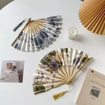 Шелковый веер в китайском японском стиле, складной веер, свадебный веер, художественные подарки, танцевальный ручной веер, винтажный бамбуковый складной ручной веер с цветком A золотой