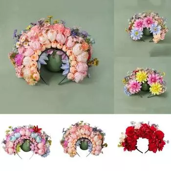 Шелковый венок из цветов, обруч для волос, головной убор в стиле ханьфу, венок невесты, гирлянда, корона, аксессуары для волос синий