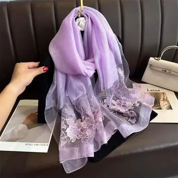 Шелковый вышитый шарф ручной работы: Элегантная шаль из шелка Mulberry на весну и осень 70*180CM