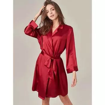 Шелковый женский халат на завязках из шелка Mulberry M