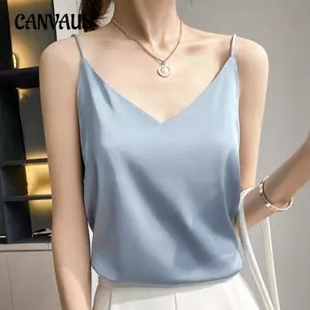Шелковый жилет-бретелька для женщин на весну и лето, тонкие короткие топы с v-образным вырезом и внутренней отделкой S белый