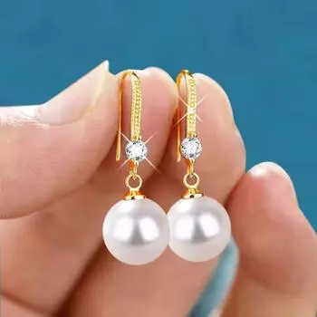 Shell Beads Long Earrings Water Drop Shape Ear Hook Exquisite Drop Earrings Female gold-round