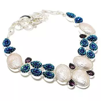 Ожерелье из стерлингового серебра 925 пробы с драгоценными камнями Shell, Druzy, 18 дюймов c3Q97 белый