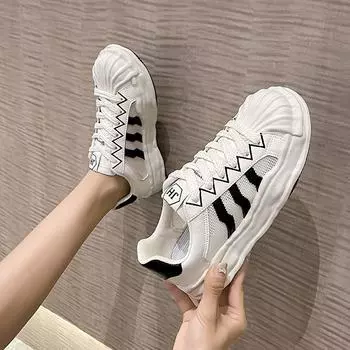 Растворяющиеся туфли-ракушки Летняя обувь Женская платформа Сетка Спортивные Маленькие белые туфли Тонкая Повседневная обувь Тренд 39 белый